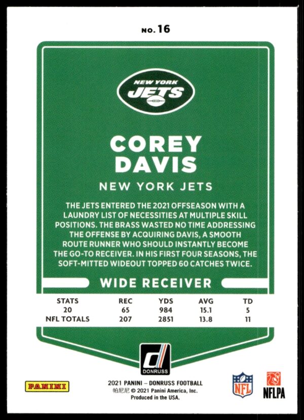 2021 Donruss Corey Davis #16 (Back)