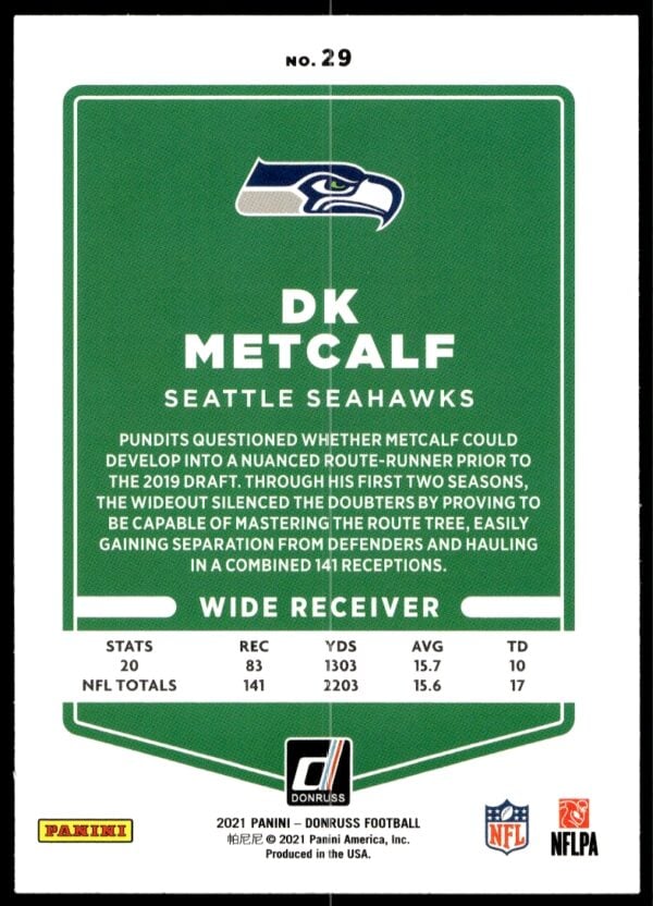 2021 Donruss DK Metcalf (No Helmet) #29 (Back)