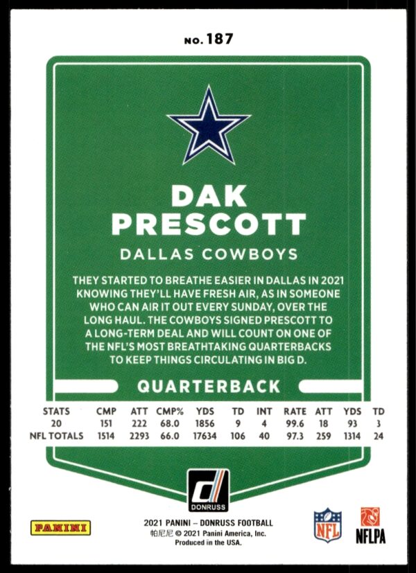 2021 Donruss Dak Prescott #187 (Back)