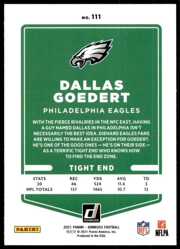 2021 Donruss Dallas Goedert #111 (Back)