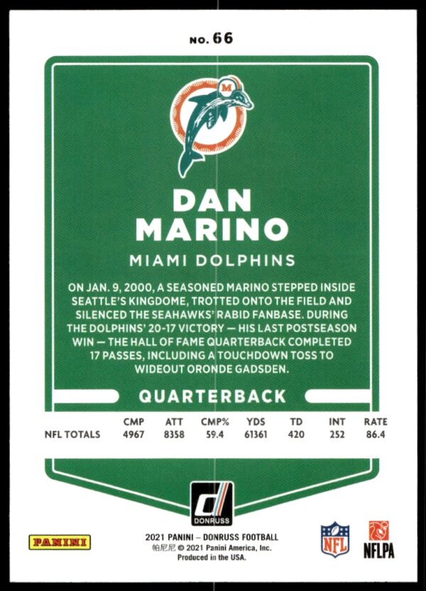 2021 Donruss Dan Marino #66 (Back)