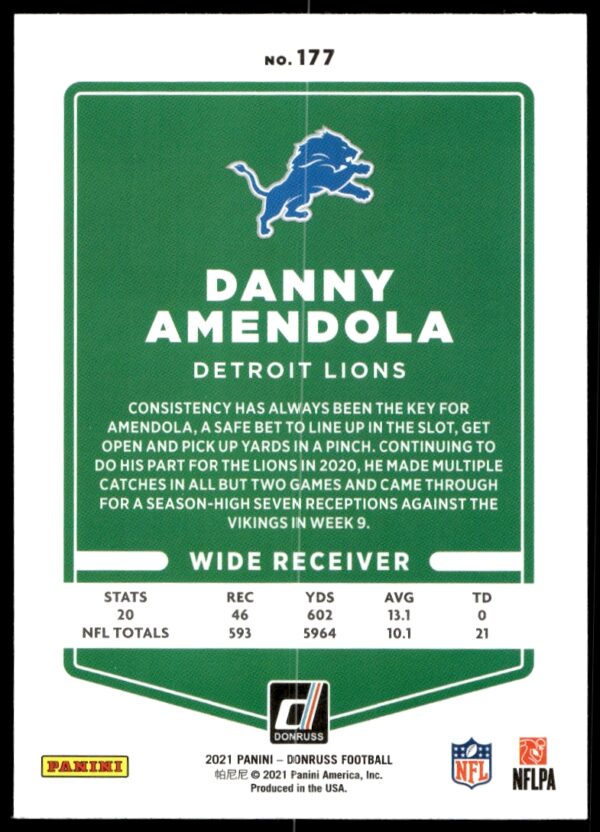 2021 Donruss Danny Amendola #177 (Back)