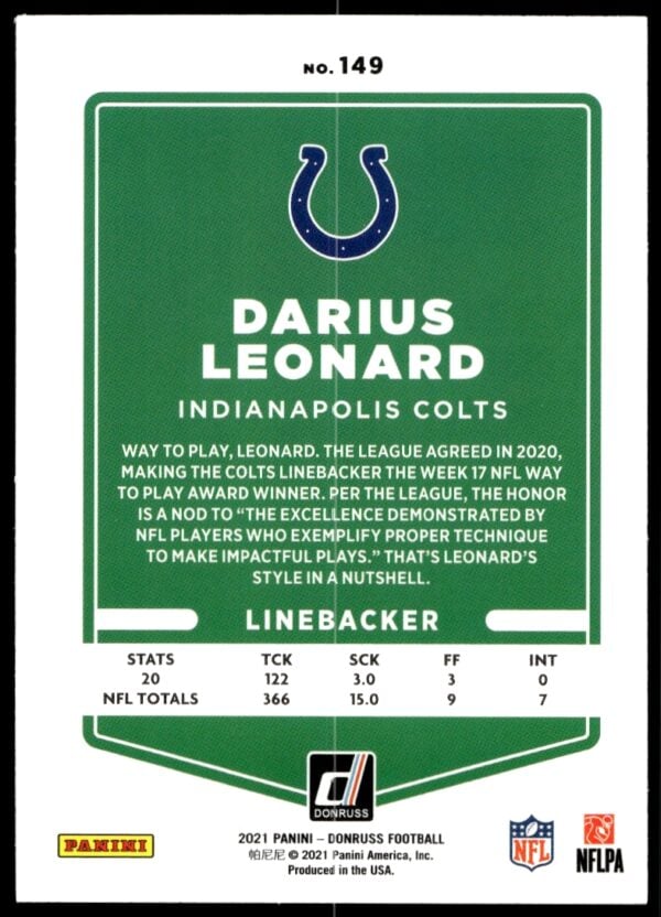 2021 Donruss Darius Leonard (No Helmet) #149 (Back)