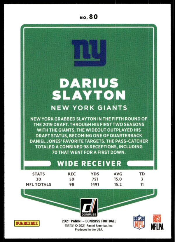 2021 Donruss Darius Slayton #80 (Back)