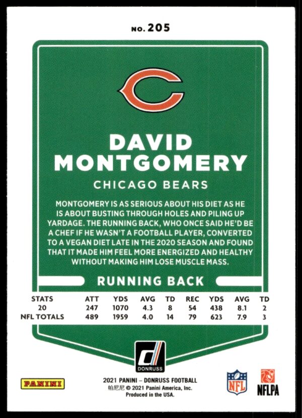 2021 Donruss David Montgomery #205 (Back)