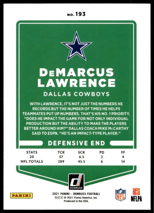 2021 Donruss DeMarcus Lawrence #193 (Back)