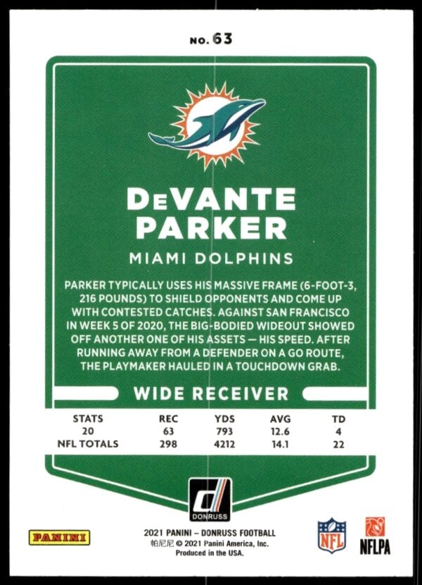 2021 Donruss DeVante Parker #63 (Back)