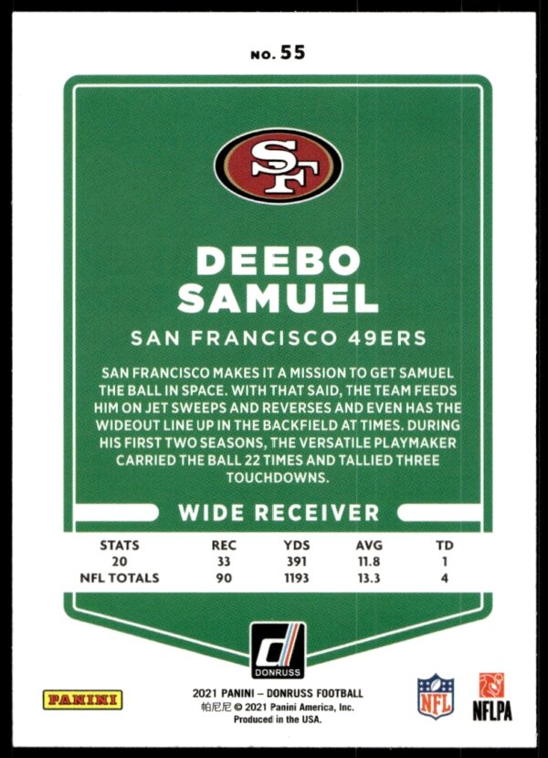 2021 Donruss Deebo Samuel #55 (Back)