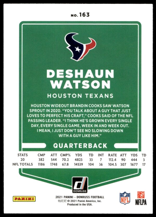 2021 Donruss Deshaun Watson #163 (Back)