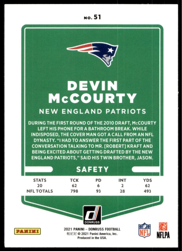 2021 Donruss Devin McCourty #51 (Back)