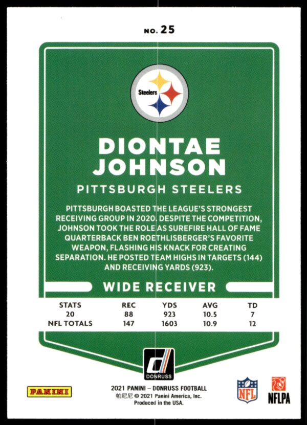 2021 Donruss Diontae Johnson #25 (Back)