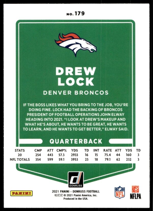 2021 Donruss Drew Lock #179 (Back)