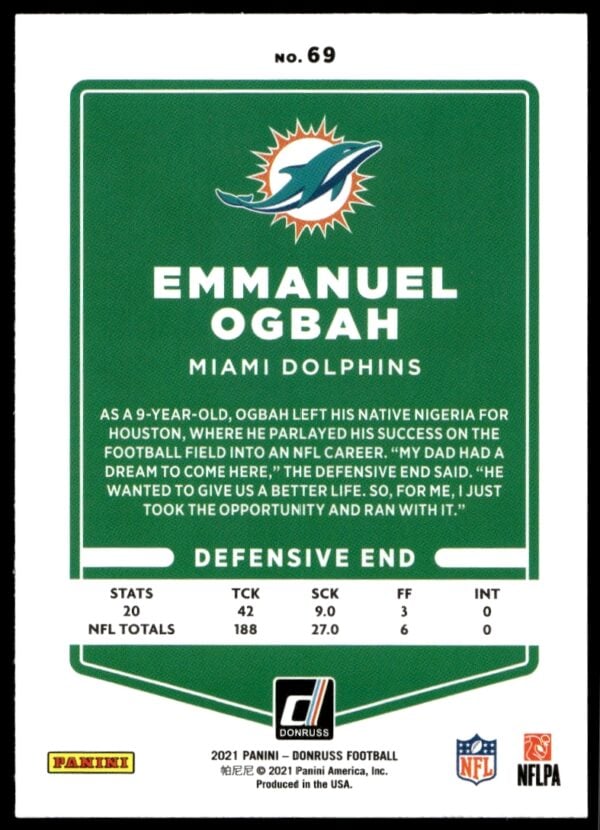 2021 Donruss Emmanuel Ogbah #69 (Back)