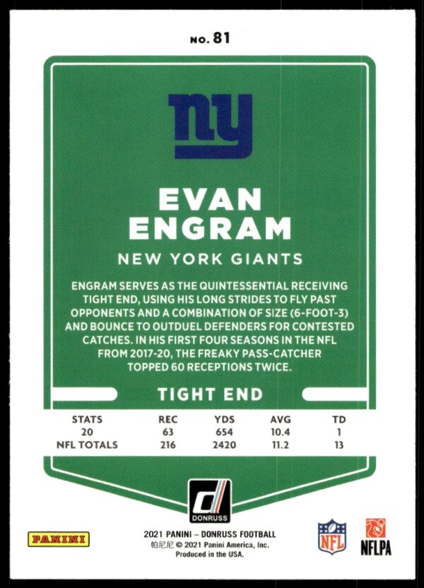 2021 Donruss Evan Engram #81 (Back)