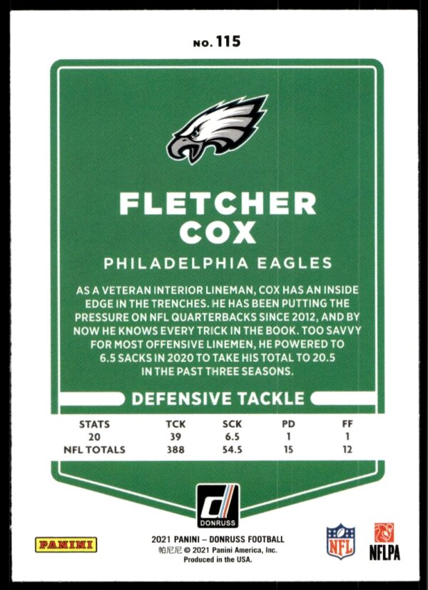 2021 Donruss Fletcher Cox #115 (Back)