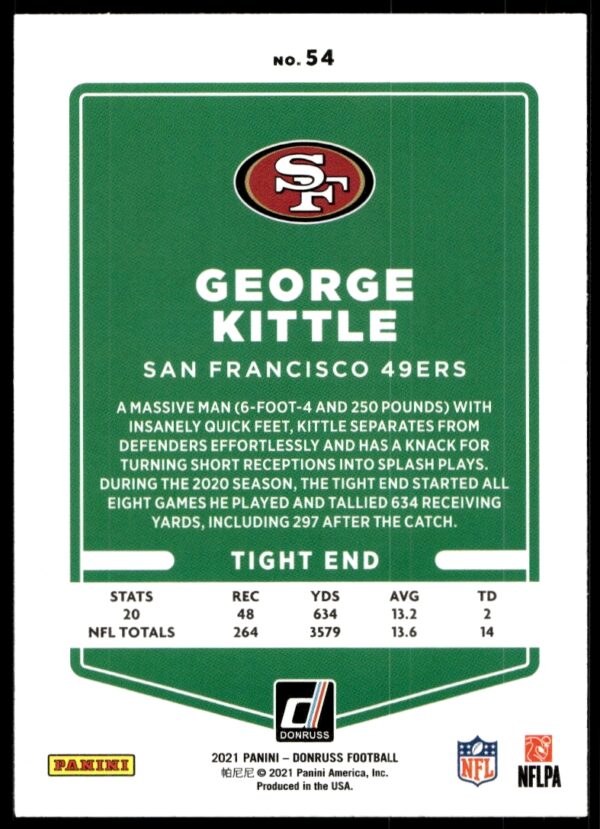 2021 Donruss George Kittle #54 (Back)