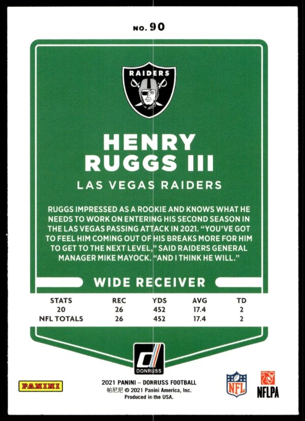 2021 Donruss Henry Ruggs III (No Helmet) #90 (Back)