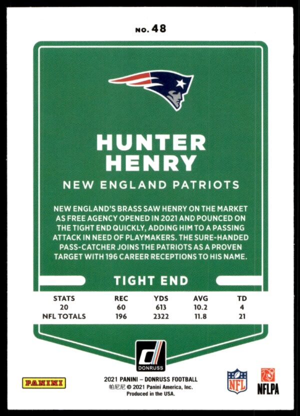 2021 Donruss Hunter Henry #48 (Back)