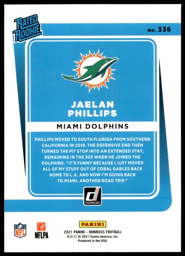 2021 Donruss Jaelan Phillips Press Proof Blue #336 (Back)