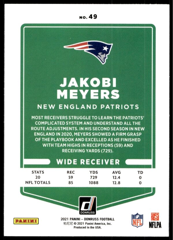 2021 Donruss Jakobi Meyers #49 (Back)