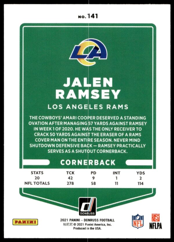 2021 Donruss Jalen Ramsey #141 (Back)