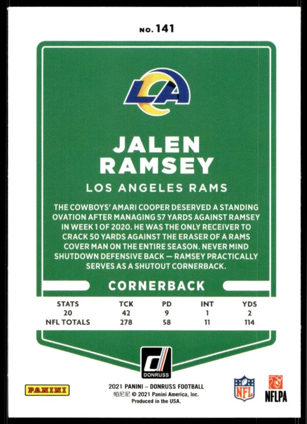 2021 Donruss Jalen Ramsey (No Helmet) #141 (Back)