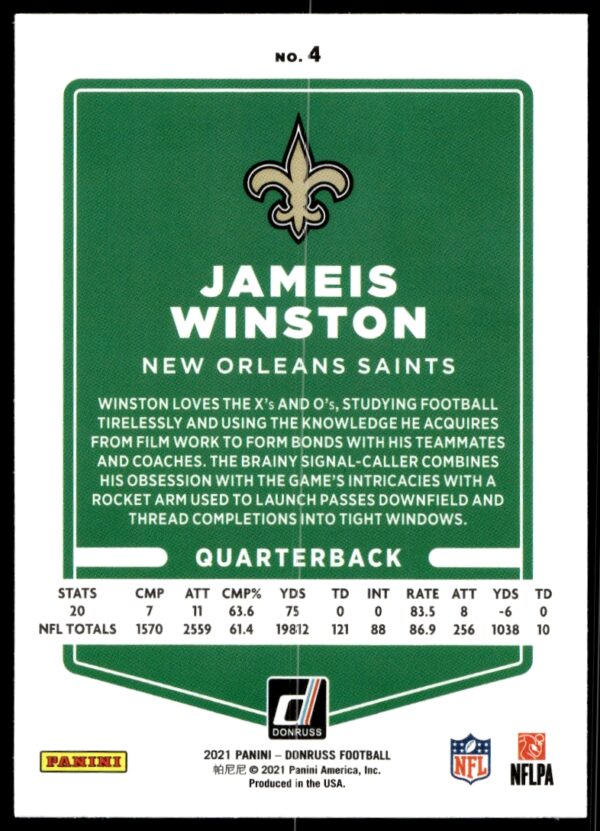 2021 Donruss Jameis Winston #4 (Back)