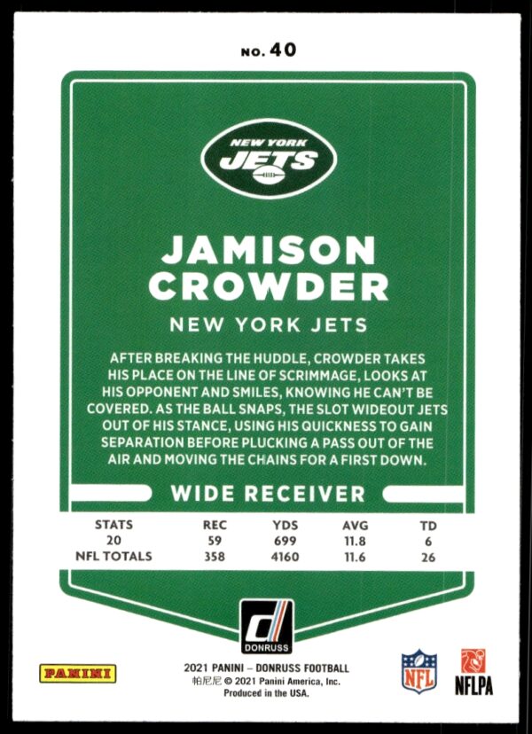 2021 Donruss Jamison Crowder #40 (Back)