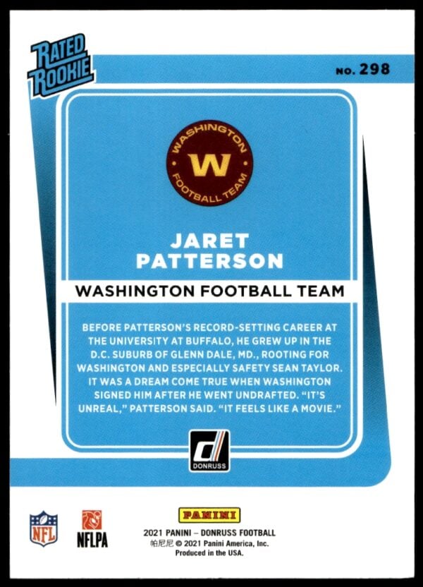 2021 Donruss Jaret Patterson #298 (Back)