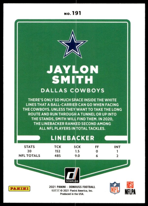 2021 Donruss Jaylon Smith #191 (Back)