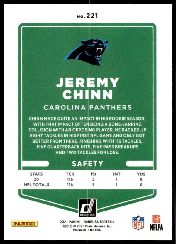 2021 Donruss Jeremy Chinn #221 (Back)