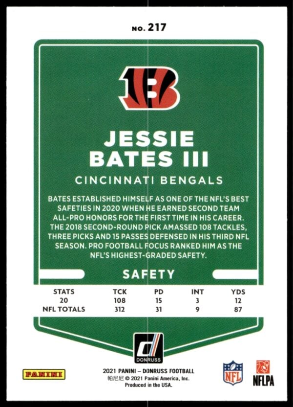 2021 Donruss Jessie Bates #217 (Back)