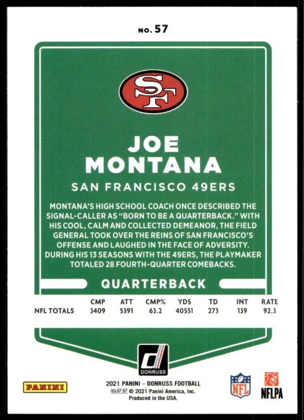 2021 Donruss Joe Montana #57 (Back)