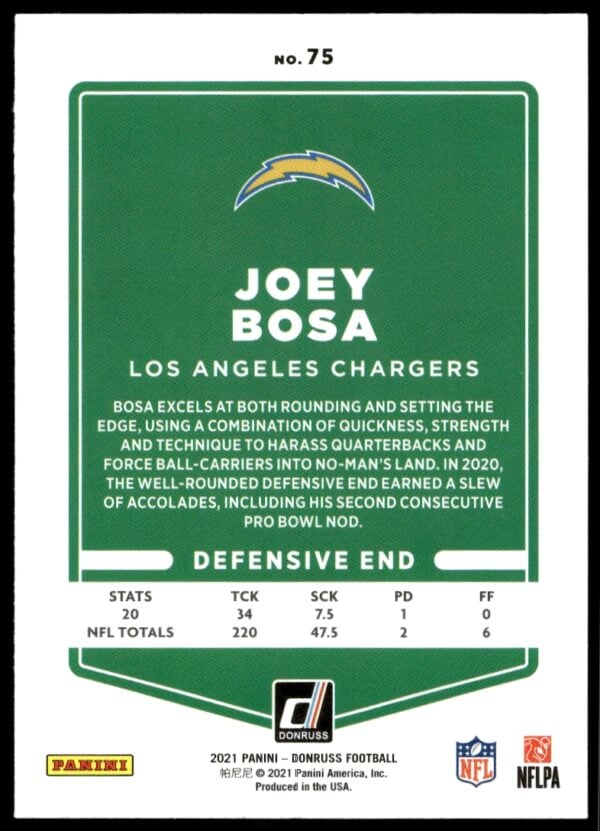 2021 Donruss Joey Bosa #75 (Back)