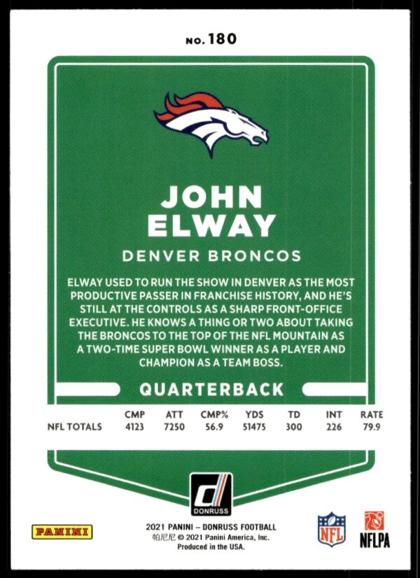 2021 Donruss John Elway (No Helmet) #180 (Back)