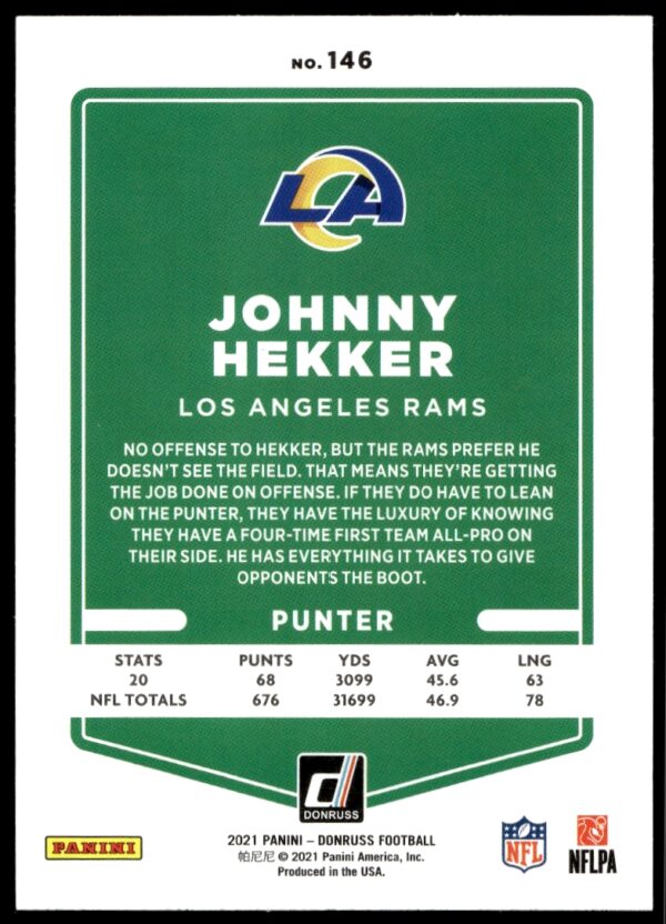 2021 Donruss Johnny Hekker #146 (Back)