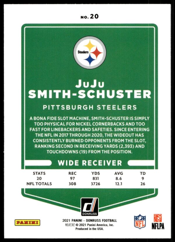 2021 Donruss JuJu Smith-Schuster #20 (Back)