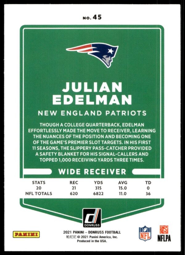 2021 Donruss Julian Edelman #45 (Back)