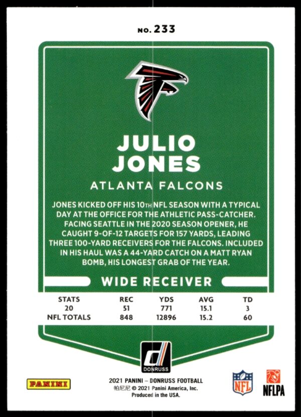 2021 Donruss Julio Jones (No Helmet) #233 (Back)