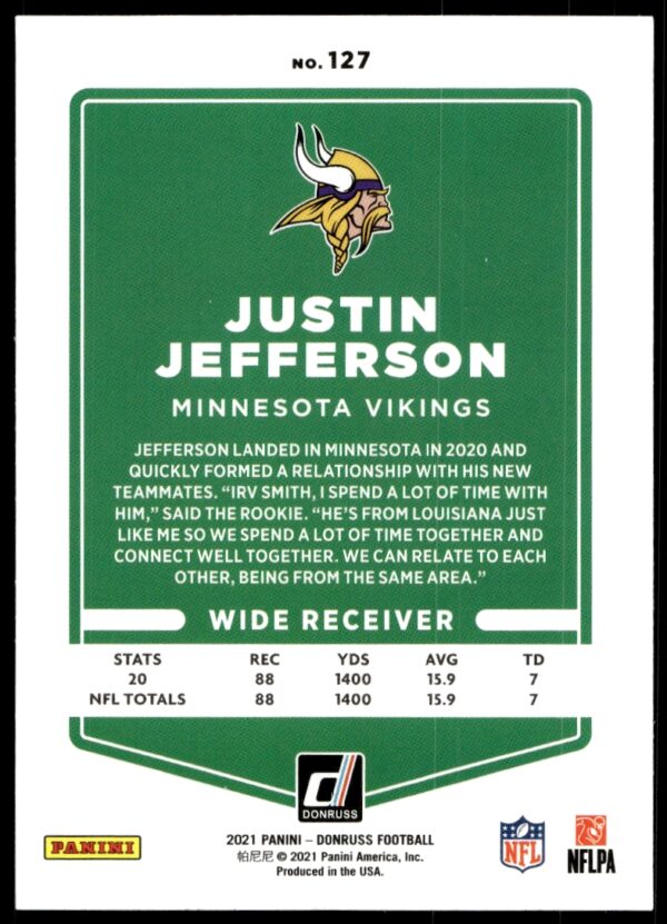 2021 Donruss Justin Jefferson #127 (Back)