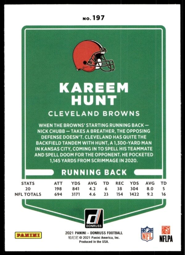 2021 Donruss Kareem Hunt #197 (Back)