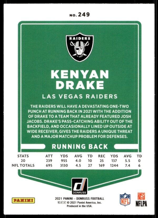 2021 Donruss Kenyan Drake #249 (Back)