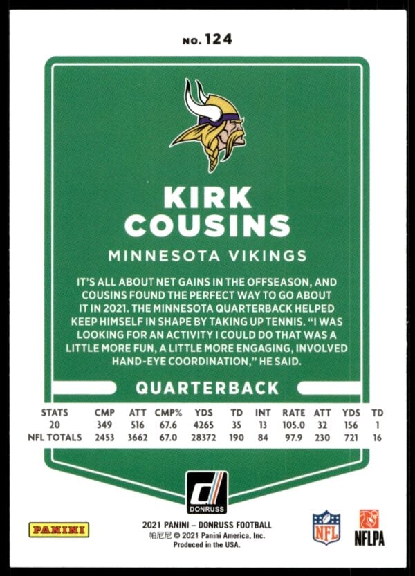 2021 Donruss Kirk Cousins #124 (Back)