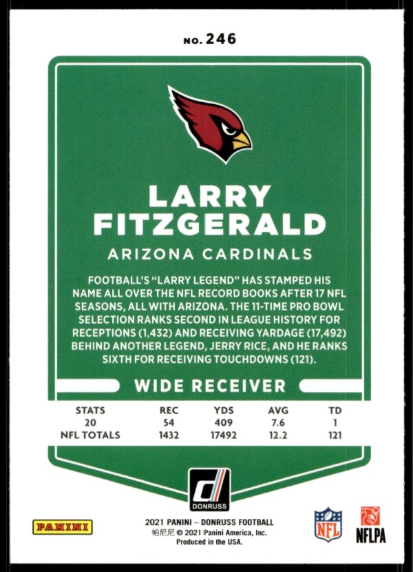 2021 Donruss Larry Fitzgerald (No Helmet) #246 (Back)