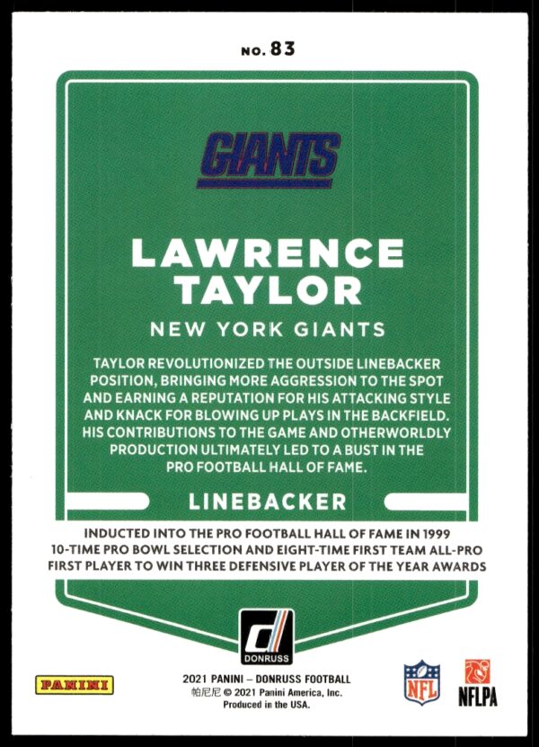 2021 Donruss Lawrence Taylor #83 (Back)