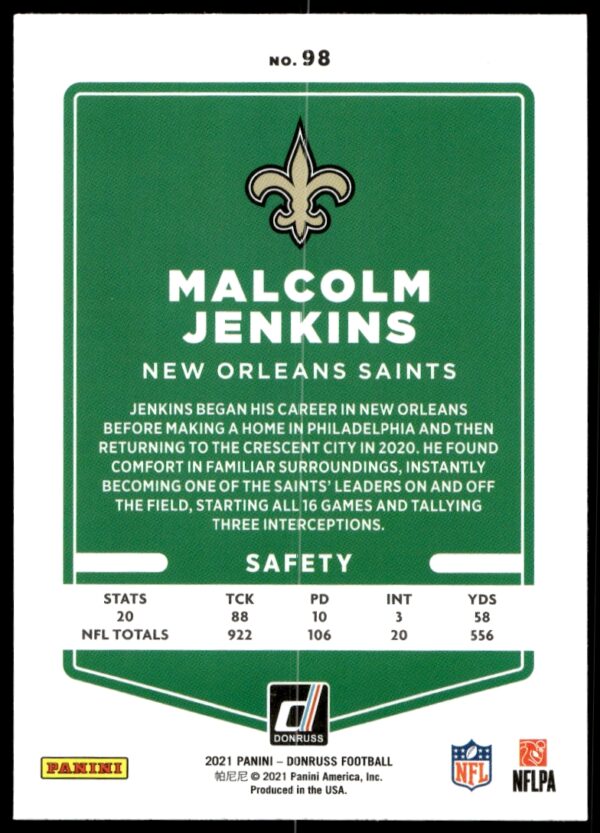 2021 Donruss Malcolm Jenkins #98 (Back)