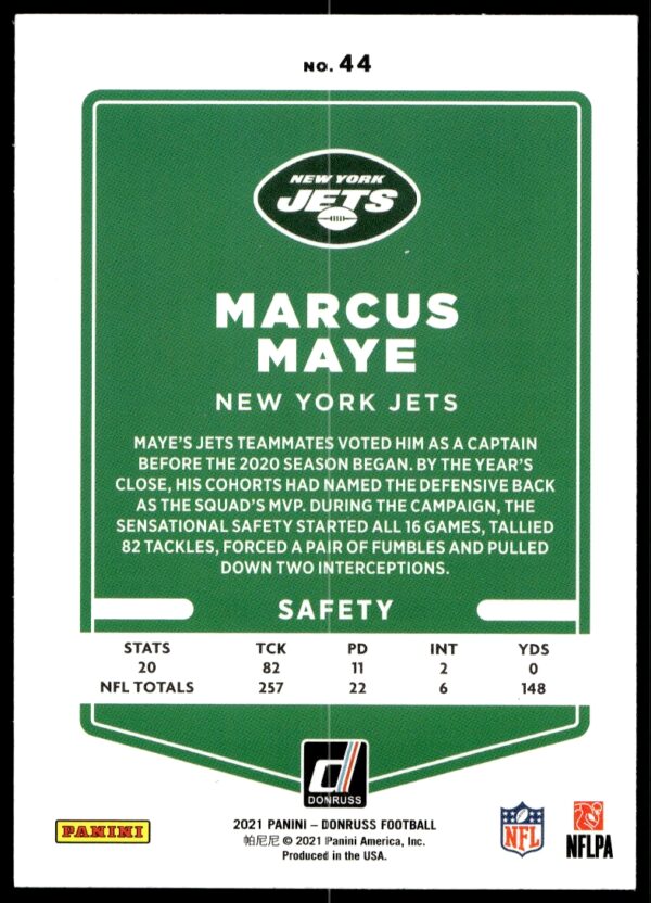 2021 Donruss Marcus Maye #44 (Back)