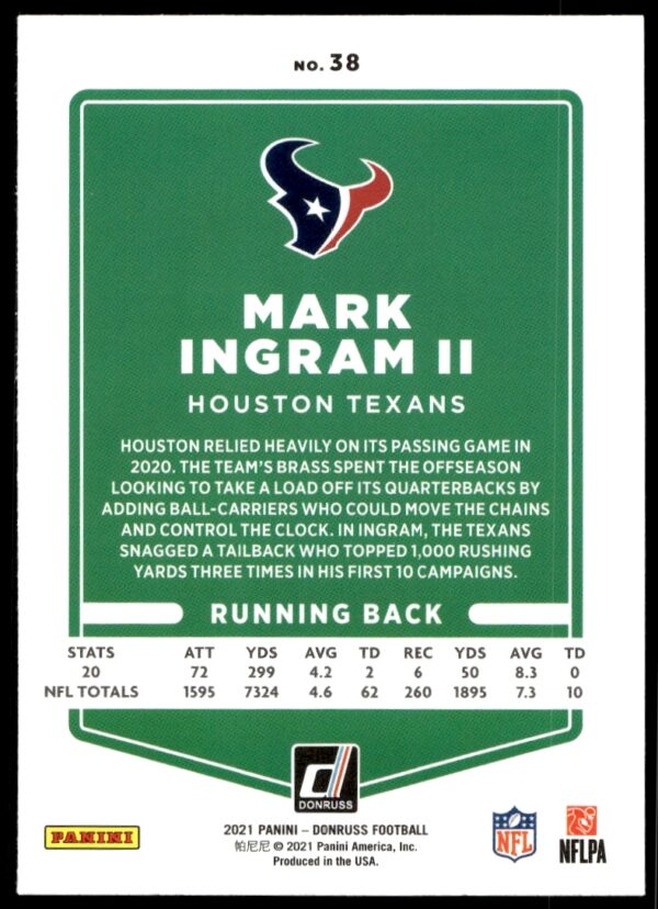 2021 Donruss Mark Ingram II #38 (Back)