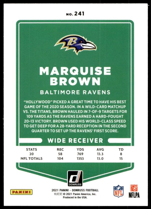 2021 Donruss Marquise Brown #241 (Back)