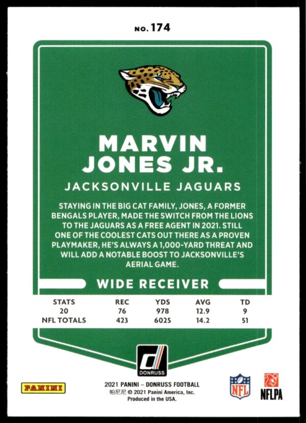 2021 Donruss Marvin Jones Jr. #174 (Back)